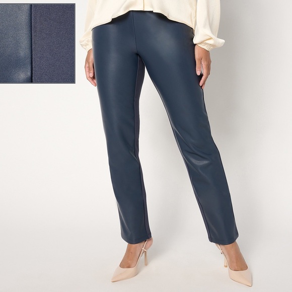 Belle by Kim Gravel Pants - Belle by Kim Gravel Petite Faux Leather Front, Ponte Back Pant- (Sz 12P) A661398